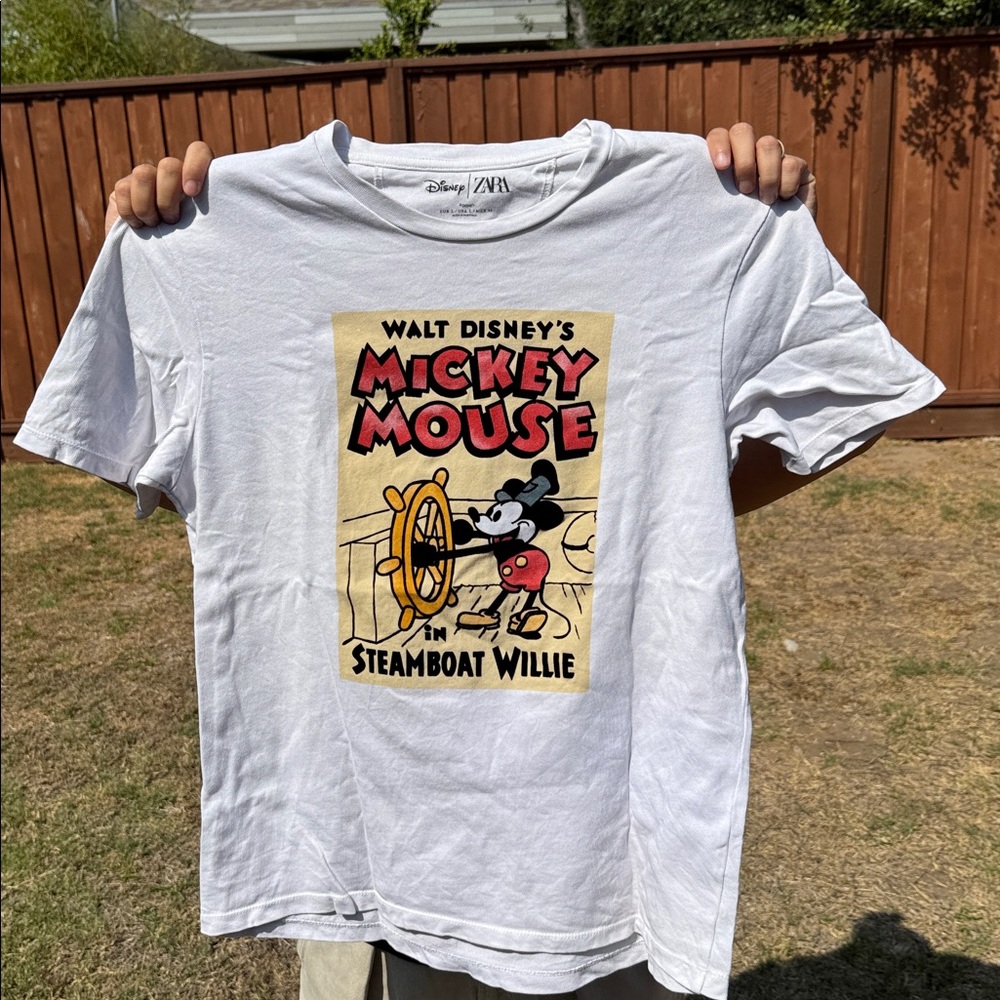 Disney White Tee with Mickey Mouse Steamboat Willie Design